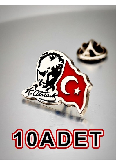 Yörük Tasarım 10 Adet Atatürk&bayrak Yaka Rozeti Krom Kaplama