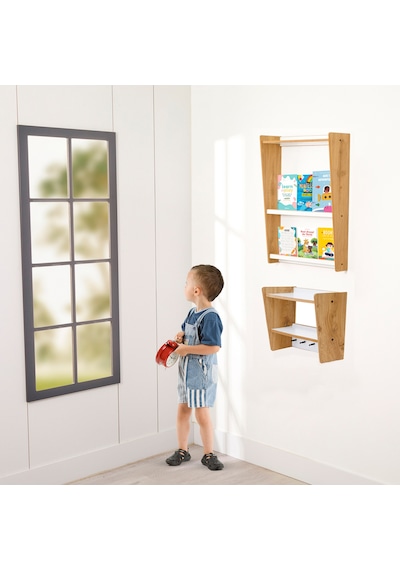 Ahşap Askılık Raf ve Kitaplık Raf Eğitici Montessori Raf 2li Kahverengi