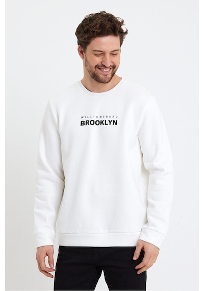 Süperlife Erkek Bisiklet Yaka Regular Fit Brooklyn Baskılı İnce Sweatshirt Spr23sw330 Ecru