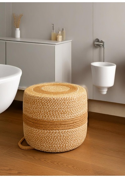 Natureline Jüt Puf Salon Pufu Antre Puf Makyaj Masası Ve Yatak Odası Banyo Puf Teras Veranda Ve Balkon Uyumlu Hasır Dekoratif Dayanıklı Ve Çok Amaçlı Puff Hasır-beyazkırçıl