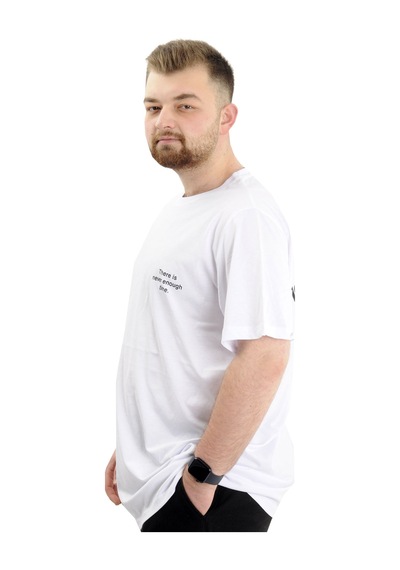 Mode Xl Büyük Beden Baskılı Erkek T-shirt Bisiklet Yaka Tıme U24036 Beyaz Beyaz