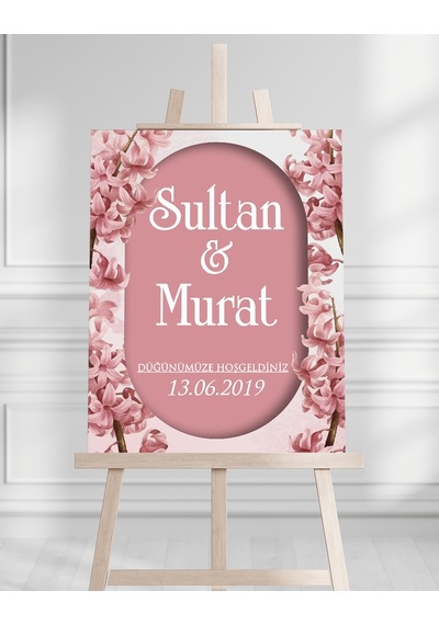 Söz Nişan Düğün İçin 50x70 Karşılama Panosu - Renkli Çiçek Tasarımlı 012 Beyaz
