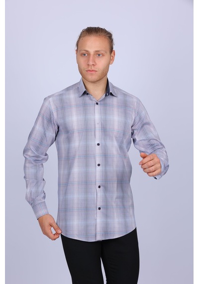 Tousus Slim Fit Ekose Likralı Gri Erkek Gömlek Slm-5032-tss