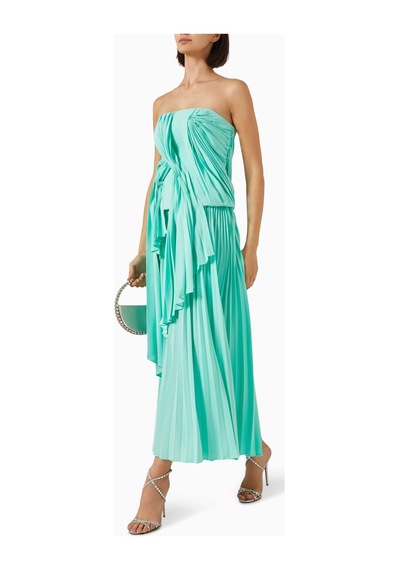 Acler Bolton Midi Elbise - - %100 Polyester - Burgu Detaylı Bustiyer & Plise Satin Etek Turkuaz