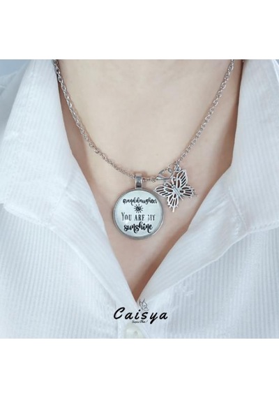 Gün Işığımsın Yazılı Kelebekli Kolye Silver Gümüş