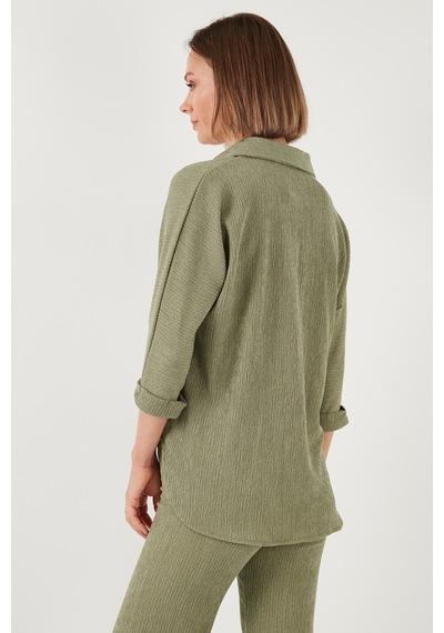 Lela Streç Regular Fit Dokulu Bayan Gömlek 5865975 Olive