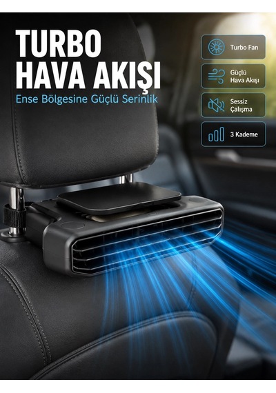 Mey İthalat Aroma Hazneli Araç Koltuk Başlığı Fanı 5 Kademeli Güçlü Hava Akışı Sunan Soğutucu