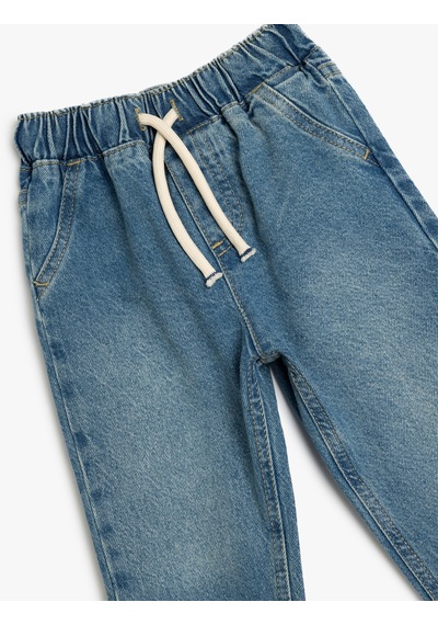 Koton Beli Bağcıklı Cepli Pamuklu Denim Jogger Pantolon Orta İndigo 5smb40003td Indigo