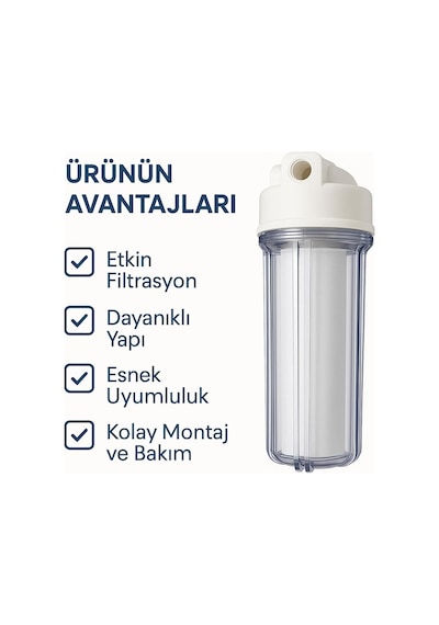 Sediment Filtre Housing Seti 10 Şeffaf Kap + 5 Mikron Pp Filtre + Anahtar + Pirinç Bağlantı