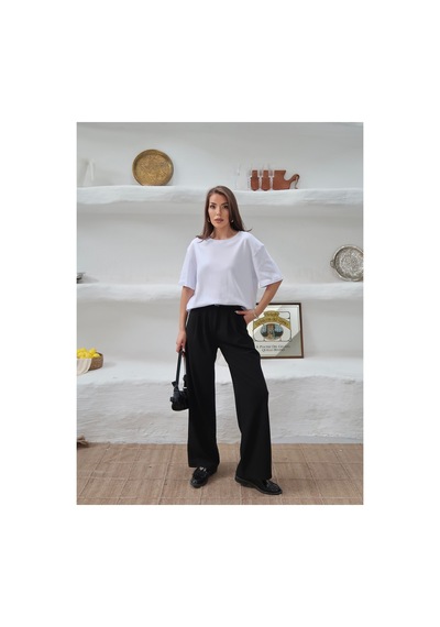 Paw Garage Kadın Mia İnterlok Kumaş Bisiklet Yaka Oversize T-shirt Beyaz