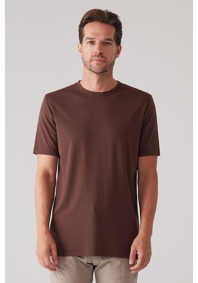 Erkek Kahverengi Regular Fit Bisiklet Yaka T-shirt