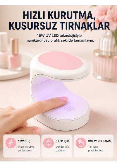 Mini Oje Kurutma Cihazı 16w Led Uv Hızlı Kurutma Taşınabilir Kompakt Yeni Nesil