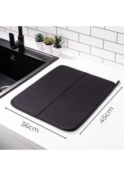 Mikrotex Bulaşık Matı Süper Emici Bulaşık Kurutma Matı 45x36cm Tezgah Üstü Bulaşık Matı Siyah
