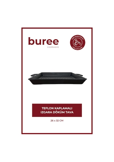 Buree Dikdörtgen Teflon Kaplamalı Izgara Döküm Tava - 26 X 32 Cm Tanımsız