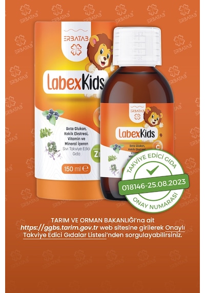 Labex Kids Çinko Kekik Beta Glukan Karamürver Çocuk Multivitamin Şurup 150 ML