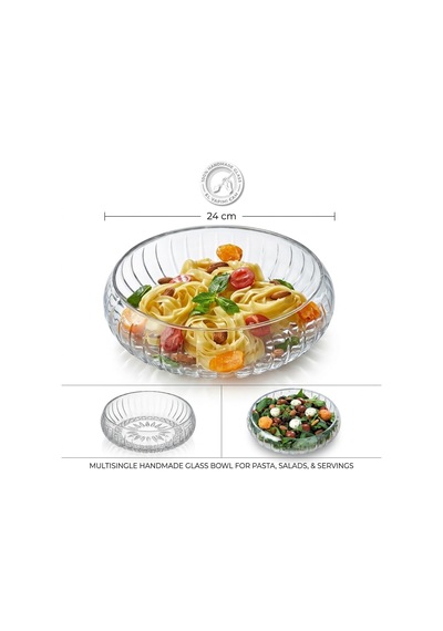 El Yapımı Büyük Boy Cam Salata Kasesi -%100 Üfleme Cam Sanatı Dekoratif Çerezlik Ve Meyvelik - 24 Cm Diğer