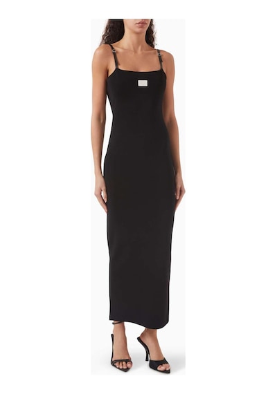 Acne Studios Logo Plaque Kısa Askılı Triko Maxi Elbise - %87 Viskoz, %12 Naylon, %1 Elastan Siyah