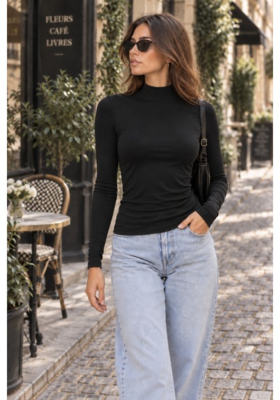 Lılac Kadın %100 Viskon Yarım Balıkçı Yaka Siyah Basic Body Siyah Siyah
