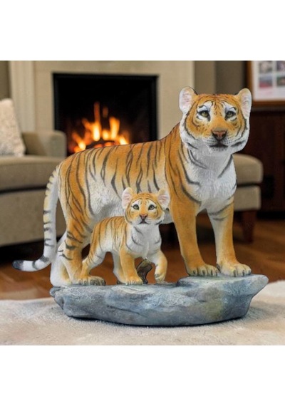 Dekoratif Kaplan Ve Yavrusu Biblo Wise Veronese Vahşi Yaşam Temalı Poliresin Obje 34 Cm .
