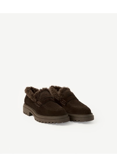 Yargıcı Kalın Tabanlı Süet Kürklü Loafer 26kkay4014x 208 Kahverengi