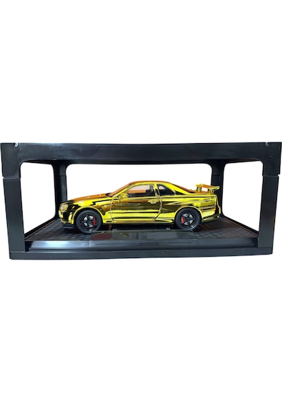 1:24 Metal Model Koleksiyon Araba Nissan Skyline Gt-r R34 Parlak Sarı 19 Cm Döner Ön Tekerler