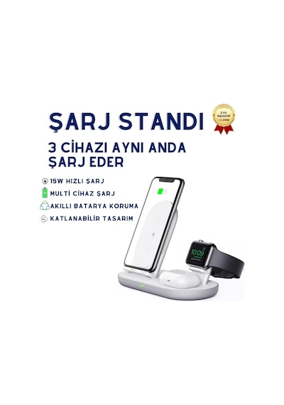Soultech Boom3 15w 3-in-1 Kablosuz Şarj İstasyonu Telefon, Apple Uyumlu Watch Ve Kulaklık İçin Qi Wireless Charging Stand-1545