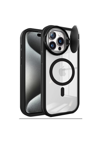 Newface Apple İphone 15 Pro Max Kılıf Teleskop Lens Magsafe Silikon Kapak - Siyah