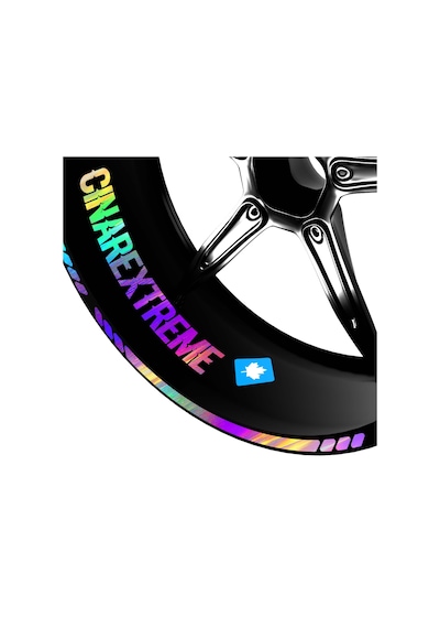 Çınar Extreme Rainbow Gökkuşağı Hologram Efektli 4 Parçalı Kesikli Motosiklet Jant Şeridi Sticker