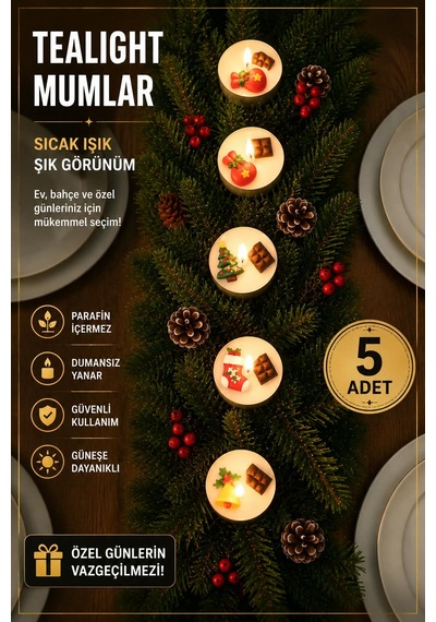 Yılbaşı Tealight Mum Çok Renkli