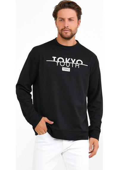 Erkek Bisiklet Yaka Regular Fit Tokyo Basklı Sweatshirt Spr22sw1 001
