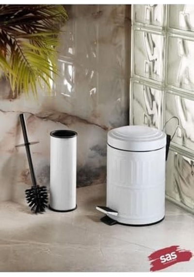 Haus Pedallı Çöp Kovası Tuvalet Wc Fırçası Çöp Kovası 2'li Seti 5 Litre Beyaz Siyah