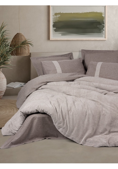 Cotton Box Ribbed Çift Kişilik Nevresim Takımı Linje Kahve Kahverengi