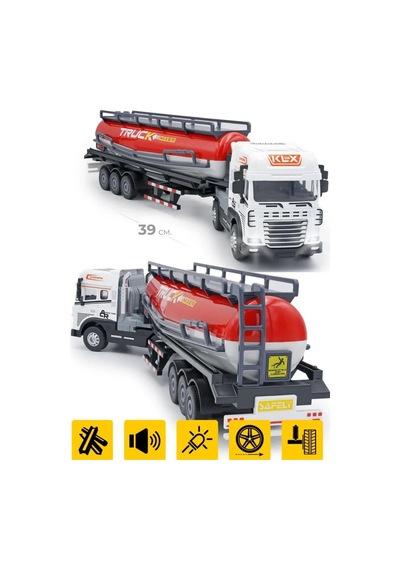 Oyuncak Tanker Tırı 1:24 Ölçek - Diecast Metal Kafalı, Işıklı Sesli, Ayrılabilir Dorseli Model Araba