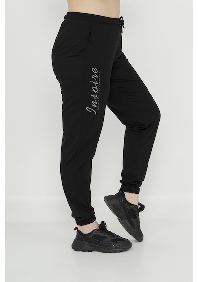 Maraton Sportswear Büyük Beden Kadın Lastik Paça Basic Siyah Eşofman Altı 21171-siyah Siyah