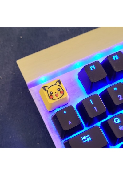 2 Adet Pokemon Pikachu Sevimli Sarı Elektrikli Anime Karakteri Yüzü Mekanik Klavye Tuşu Aksesuar