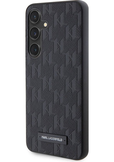 Galaxy S24 Uyumlu Kılıf Lisanslı Saffiano Monogram Metal Logo Kapak Siyah