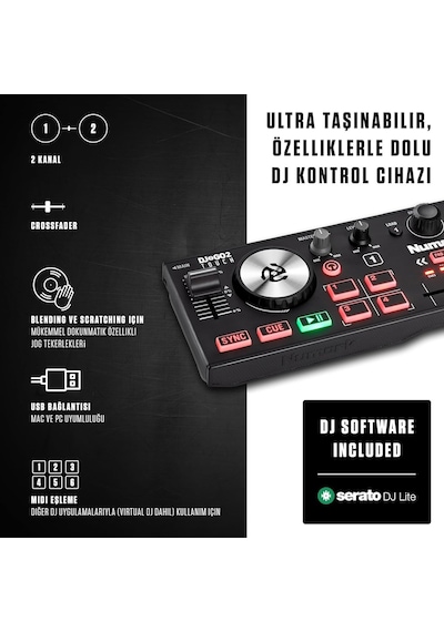 Numark Dj2go2 Touch Yolculuk İçin Mini Dj Kontrol Cihazı 2 Panelli Usb Dj Konsolu, Ses Arayüzü Ve Kapasiteli