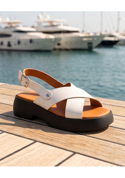 Futsishoes Jade Beyaz Hakiki Deri Çapraz Bantlı Platform Topuklu Bilekten Tokalı Kadın Sandalet Futsishoes Jade Beyaz Hakiki Deri Çapraz Bantlı Platform Topuklu Bilekten Tokalı Kadın Sandalet
