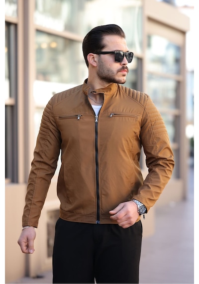 Mero Life Erkek Taba Su Ve Rüzgar Geçirmez Slim Fit Astarlı Mevsimlik Mont Taba
