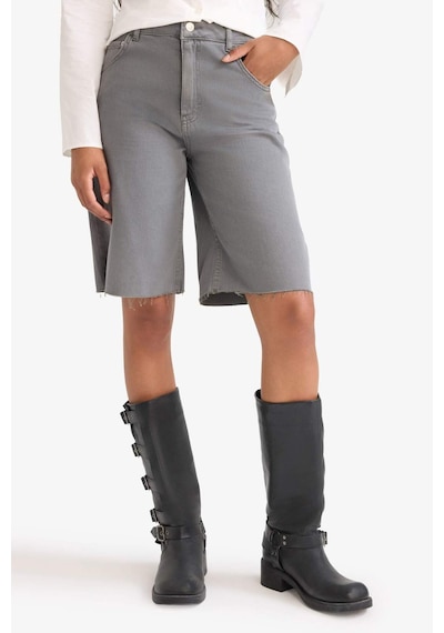 Defacto Normal Bel Kısa Paça Gabardin Bermuda Şort D0965AX24SMGR449 Gri