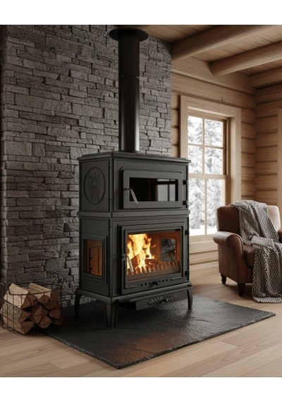 Reyo Stove Salda Üç Camlı Yan Kapak Fırınlı Döküm Şömine Soba