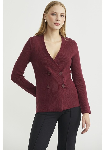 Maskülen Kruvaze Triko Ceket - Bordo Bordo