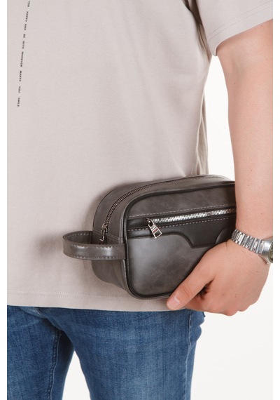 Newish Polo Crazy Desenli Suni Deri Portföy-clutch Traşlık Ve El Çantası Günlük, Seyahat Gri