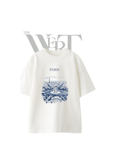 Thewert Paris Eyfel Tasarım Baskılı Ünisex Beyaz Oversize T-shirt