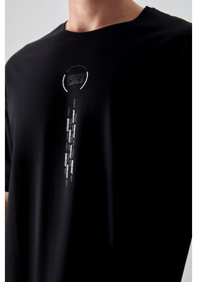 Air Jones Tommy Life Siyah %100 Pamuk Kalın Yumuşak Dokulu Oversize Fit Baskılı Erkek T-shirt - 88355 Siyah