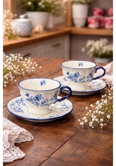 Acar Vintage Garden 6 Kişilik Çay Fincan Takımı Chr-09551 Mavi
