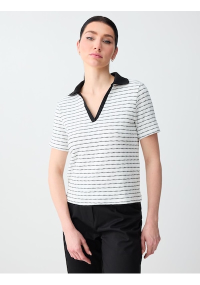 Jimmy Key Kırık Beyaz Çizgi Desenli Polo Yaka Örme Bluz 6sw035517106