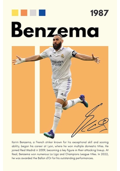 Karim Benzema Çerçeveli Tablo - Dekoratif Çerçeveli Futbolcu Poster Tablo