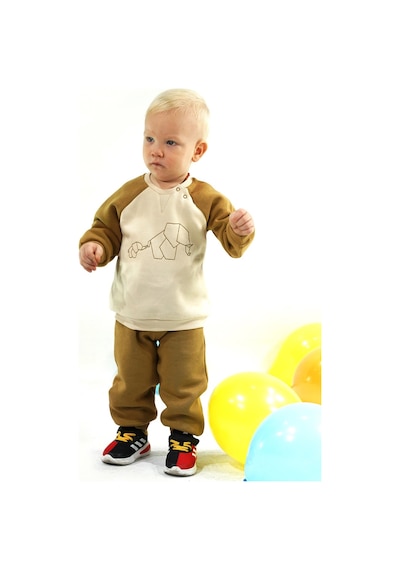Kidaxi Nakış Fil Detaylı 3 İplik İkili Bebe Takımı Hardal