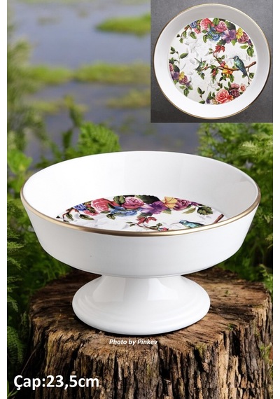 Flora 10 Parça Seramik Meyvelikli Pasta Sunum Tabağı Kombin Set - Kup101f Beyaz